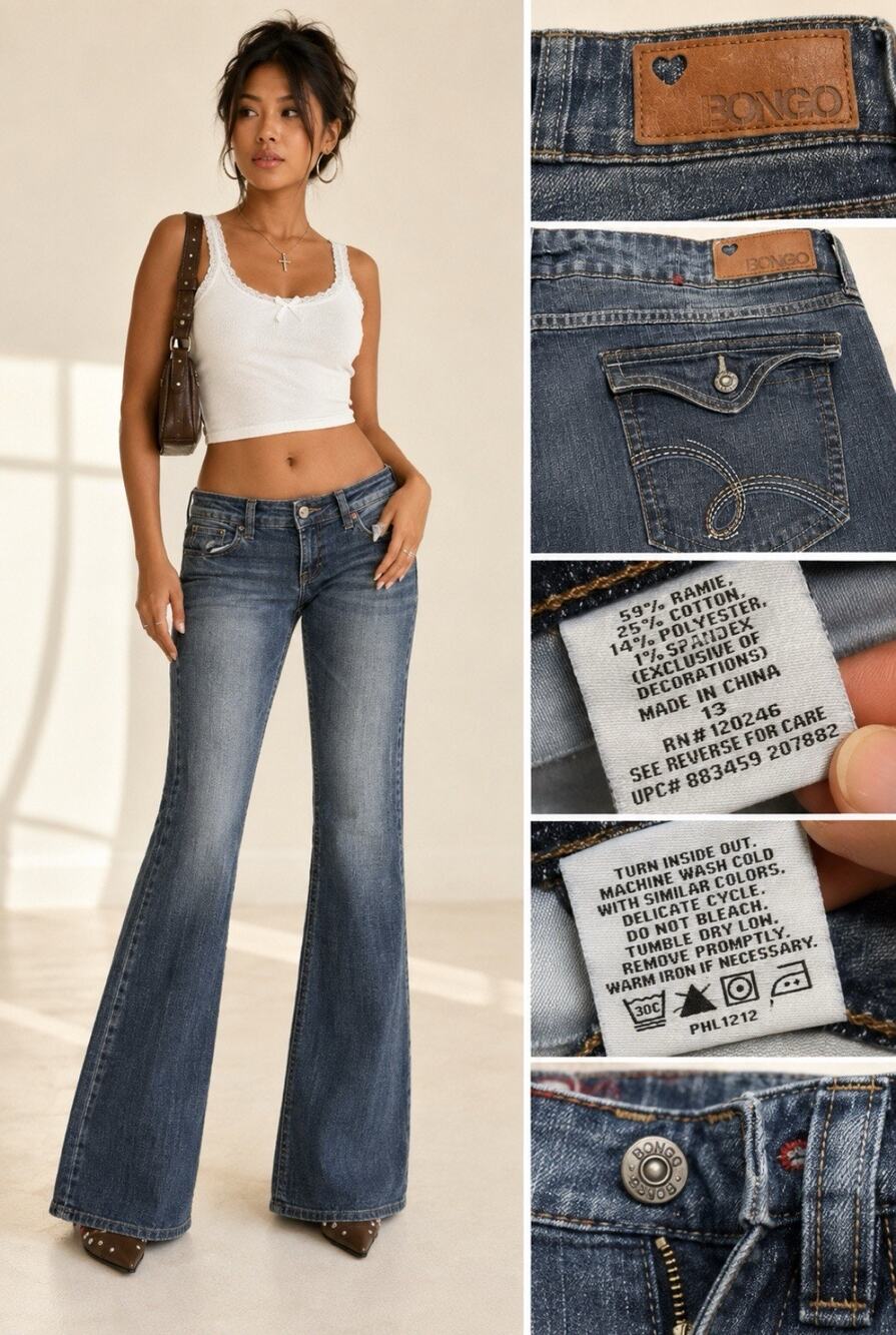 Y2K Indie Sleaze 2000s Bongo Flare Jeans Size 13 Low Rise Medium Wash Indigo